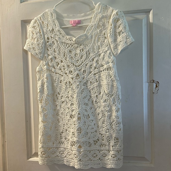 Lilly Pulitzer Tops - Lilly Pulitzer White Crochet Short Sleeve Top